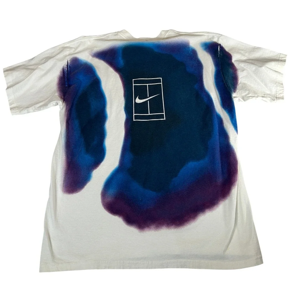 Vintage Y2K Nike Tennis Graphic T-Shirt White Blue Purple Court Print Mens Large
